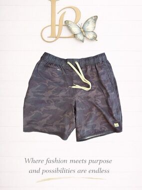 Vuori Kore Shorts, a dark camouflage